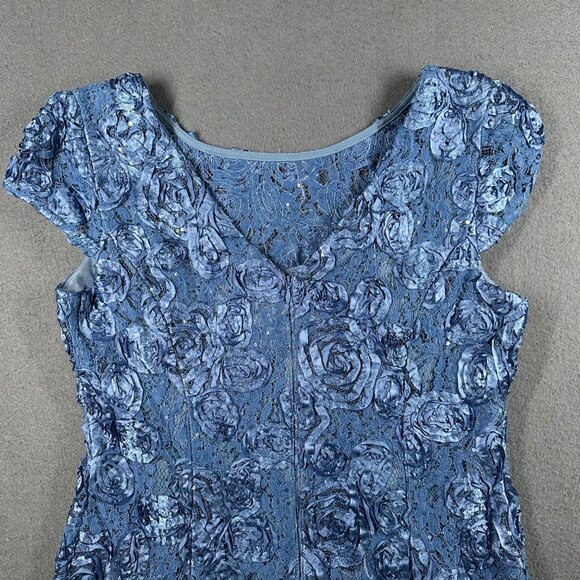 Alex Evenings Dress Womens 12 Blue Rosette Gown Cocktail Short Back Zip Wedding - Picture 11 of 11
